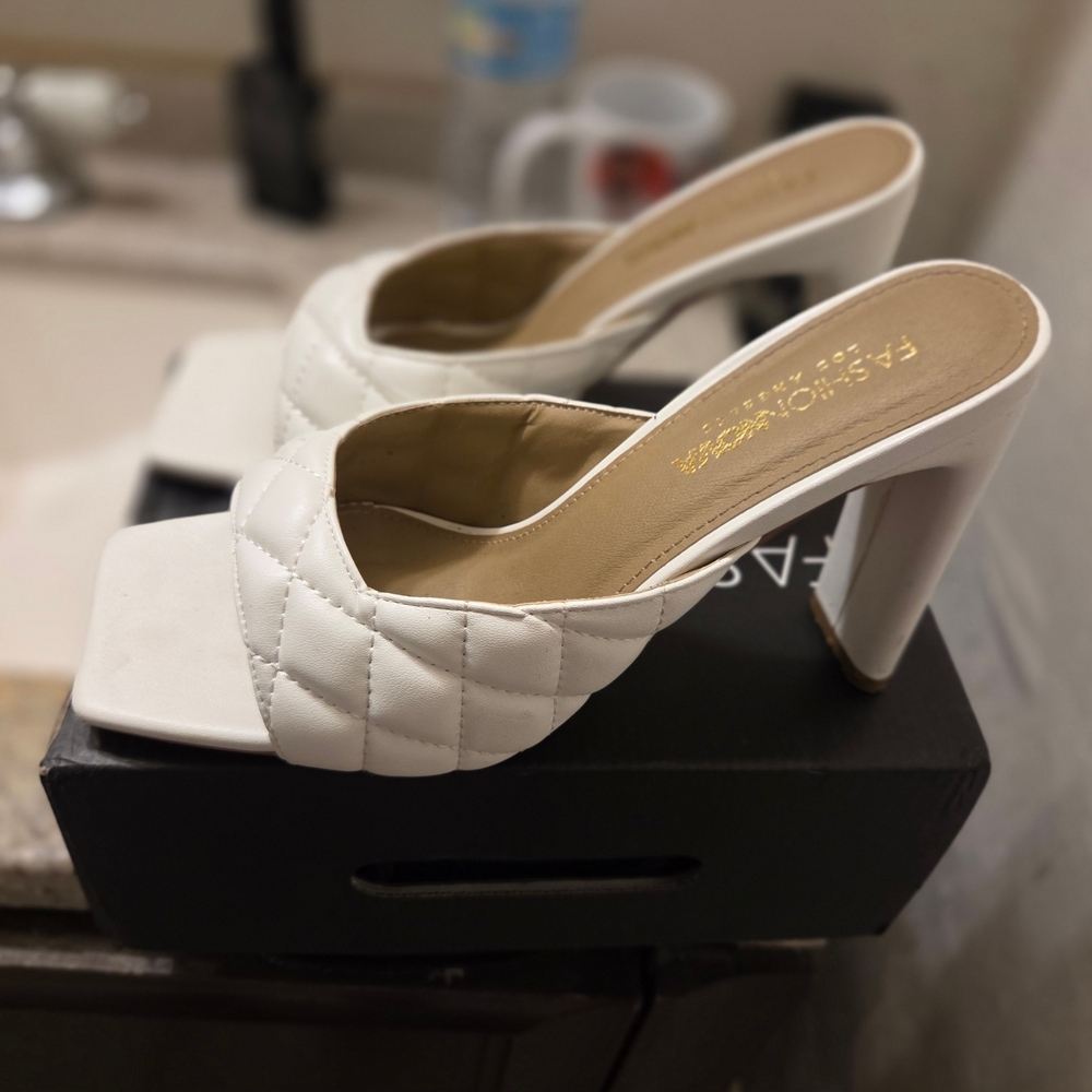 Fashion Nova Ivory Quilted Heels